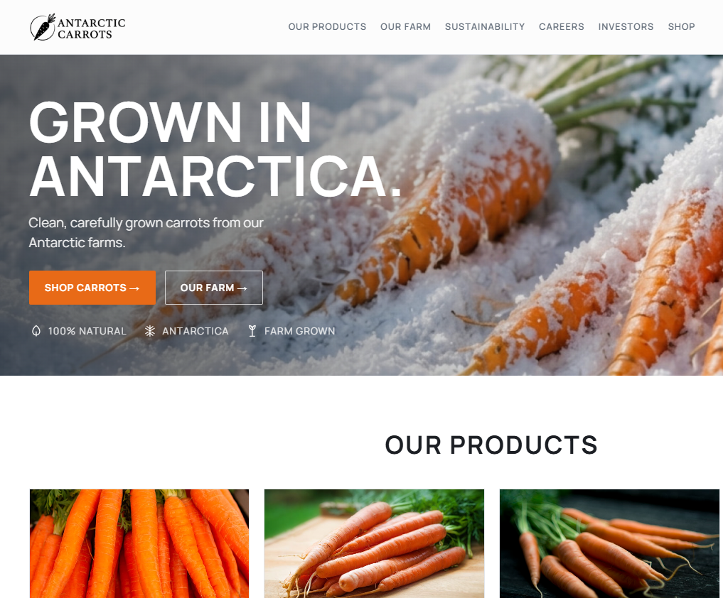 Antarctic Carrots website preview